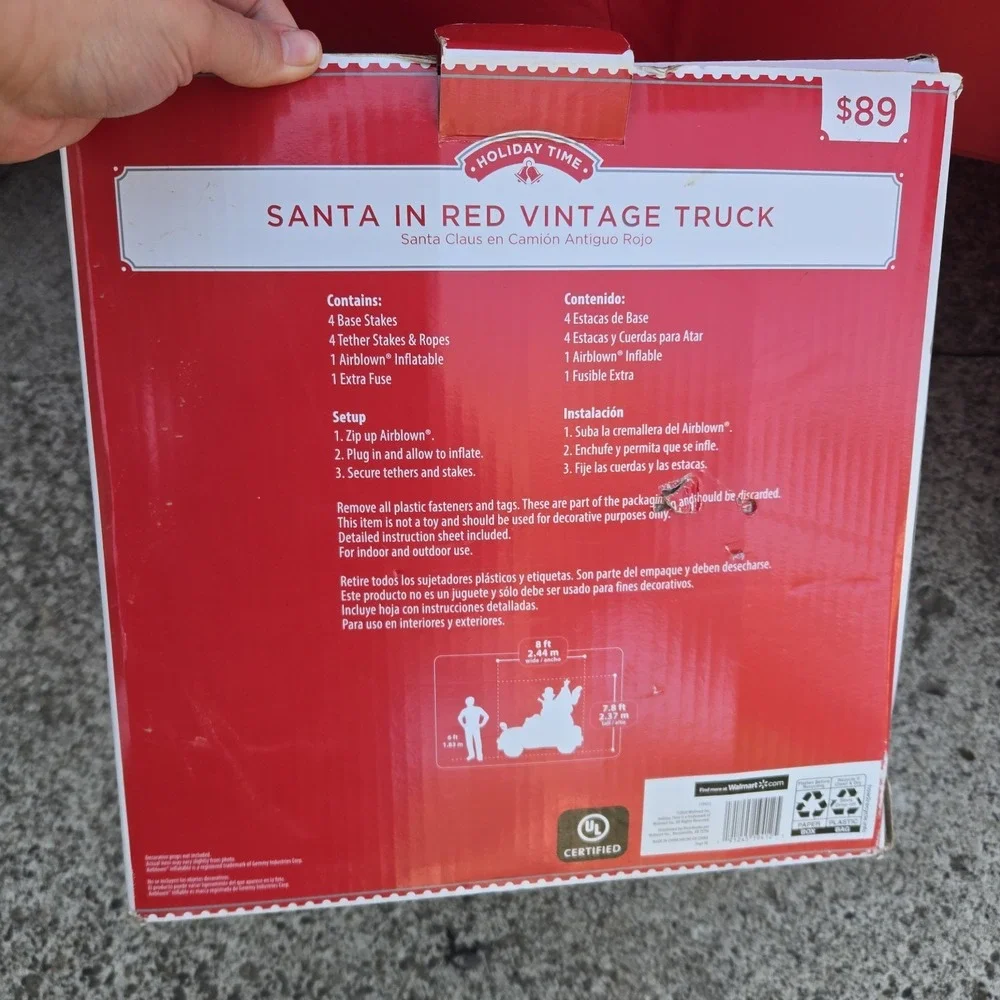 Gemmy Christmas 8 ft Tall Santa in Red Vintage Truck w/Tree Airblown Inflatable